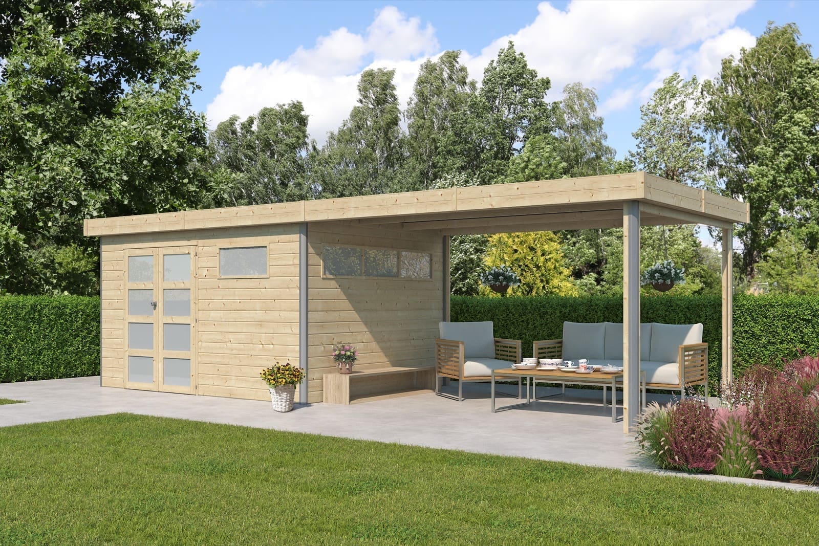 Woodlands Gartenhaus KASUKO M 5102EXT400AC Blockbohlen – 783 × 295 cm