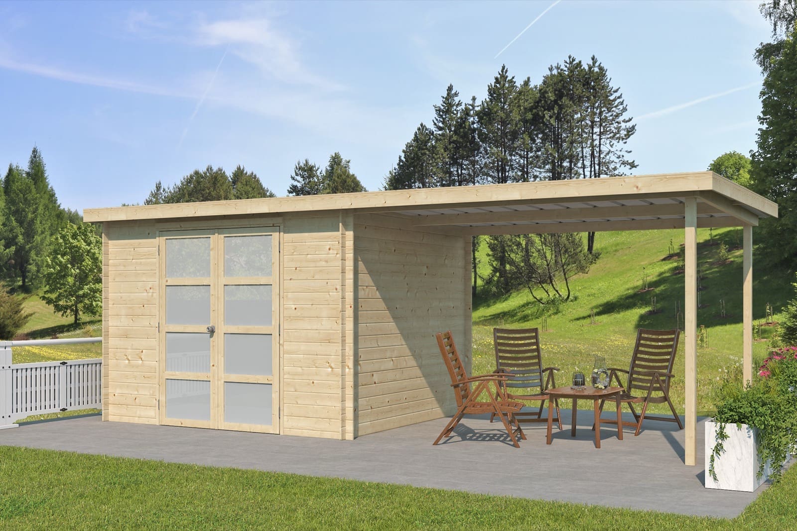 Woodlands Gartenhaus Umea 9701EXT300 Blockbohlen – 607 × 250 cm